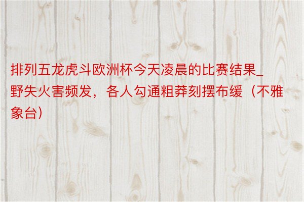 排列五龙虎斗欧洲杯今天凌晨的比赛结果_野失火害频发，各人勾通粗莽刻摆布缓（不雅象台）